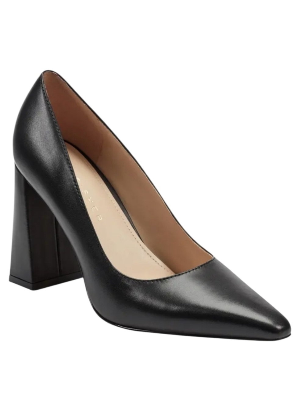 Marc Fisher LTD Abilene Black Leather Pointed Toe Block Heel Pumps sz 8.5 - Picture 3 of 9